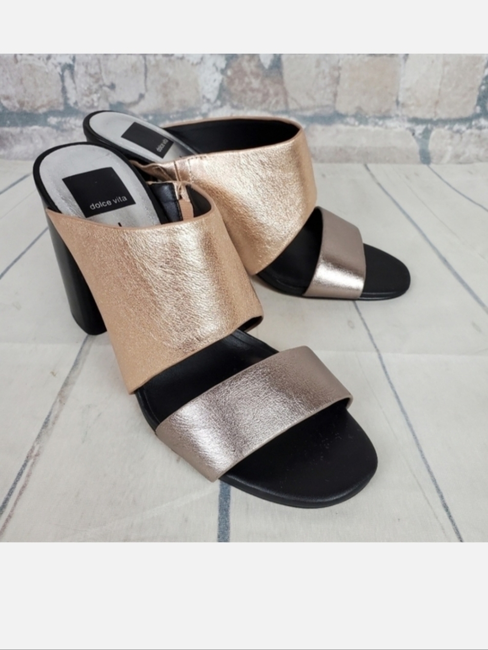 Dolce Vita Rocko Metallic Leather Mule Slides Rose Gold Pewter Size 8.5